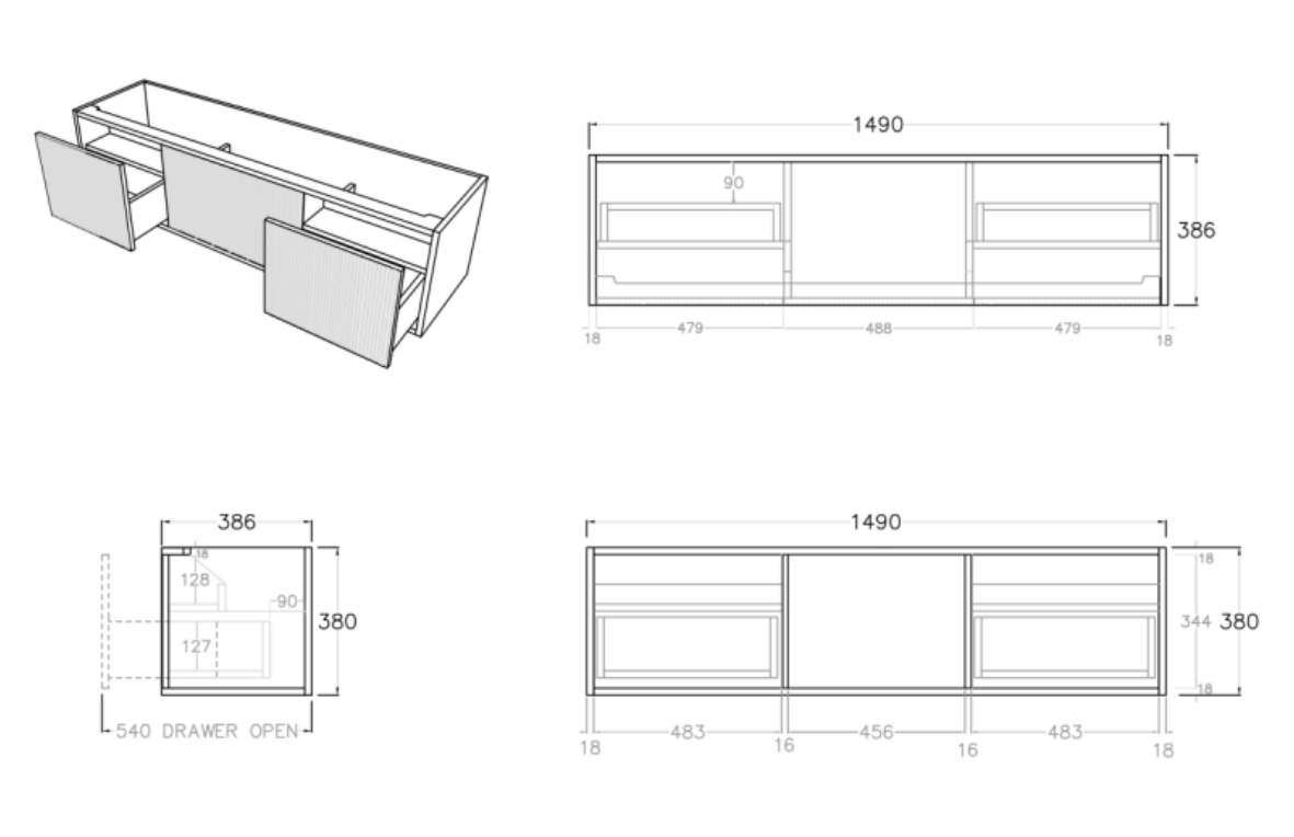 Cielo Mini Wall-Mounted Vanity 1190*386*380mm/1490*386*380mm