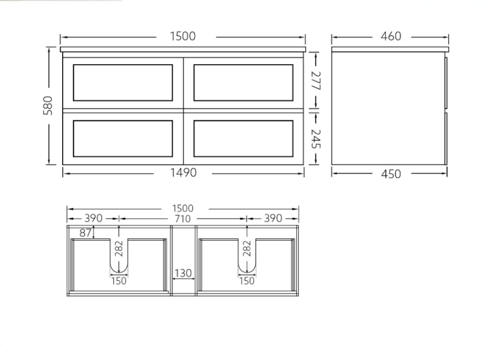 Cielo Wall-Mounted  Vanity 1500*460*580mm Matte Grey
