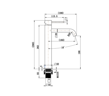 Kitchen Round Tall Basin Mixer Tap 7.5L/Min