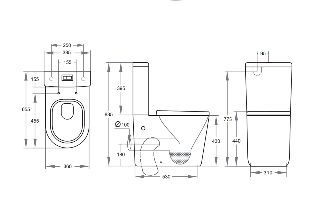 Mira Tornado Flush Back to Wall Rimless Toilet Suite 655*385*835mm