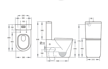 Mira Tornado Flush Back to Wall Rimless Toilet Suite 655*385*835mm