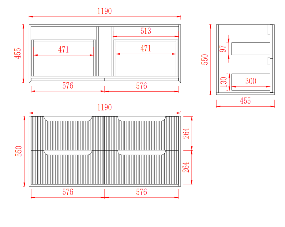 Brooklyn Fluted Wall Hung Vanity 590-1490mm