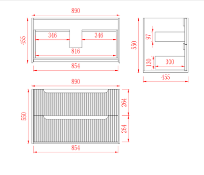 Brooklyn Fluted Wall Hung Vanity 590-1490mm