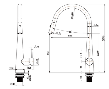 Kitchen Round Pot Pull Mixer Tap 7.5L/Min