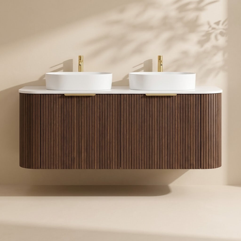 Wall-Mounted  PVC Fluted Curved Cabinet with Inner Drawers 1200/1500mm
