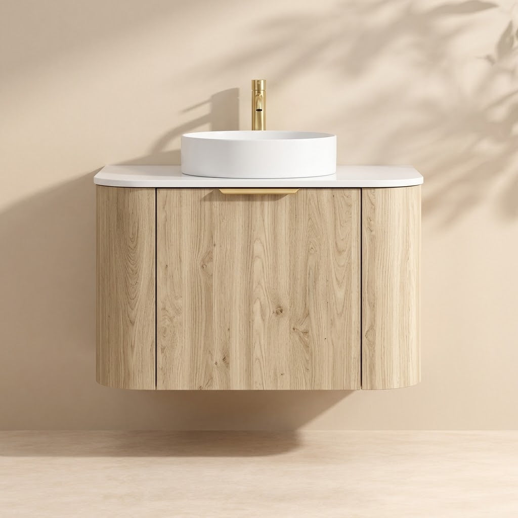 Wall-Mounted  PVC Fluted Curved Cabinet with Inner Drawers 600-900mm