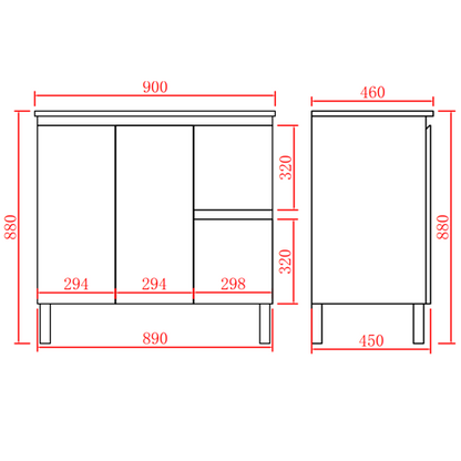 PVC Leg Vanity  590/740/890/1200/1500/1800mm