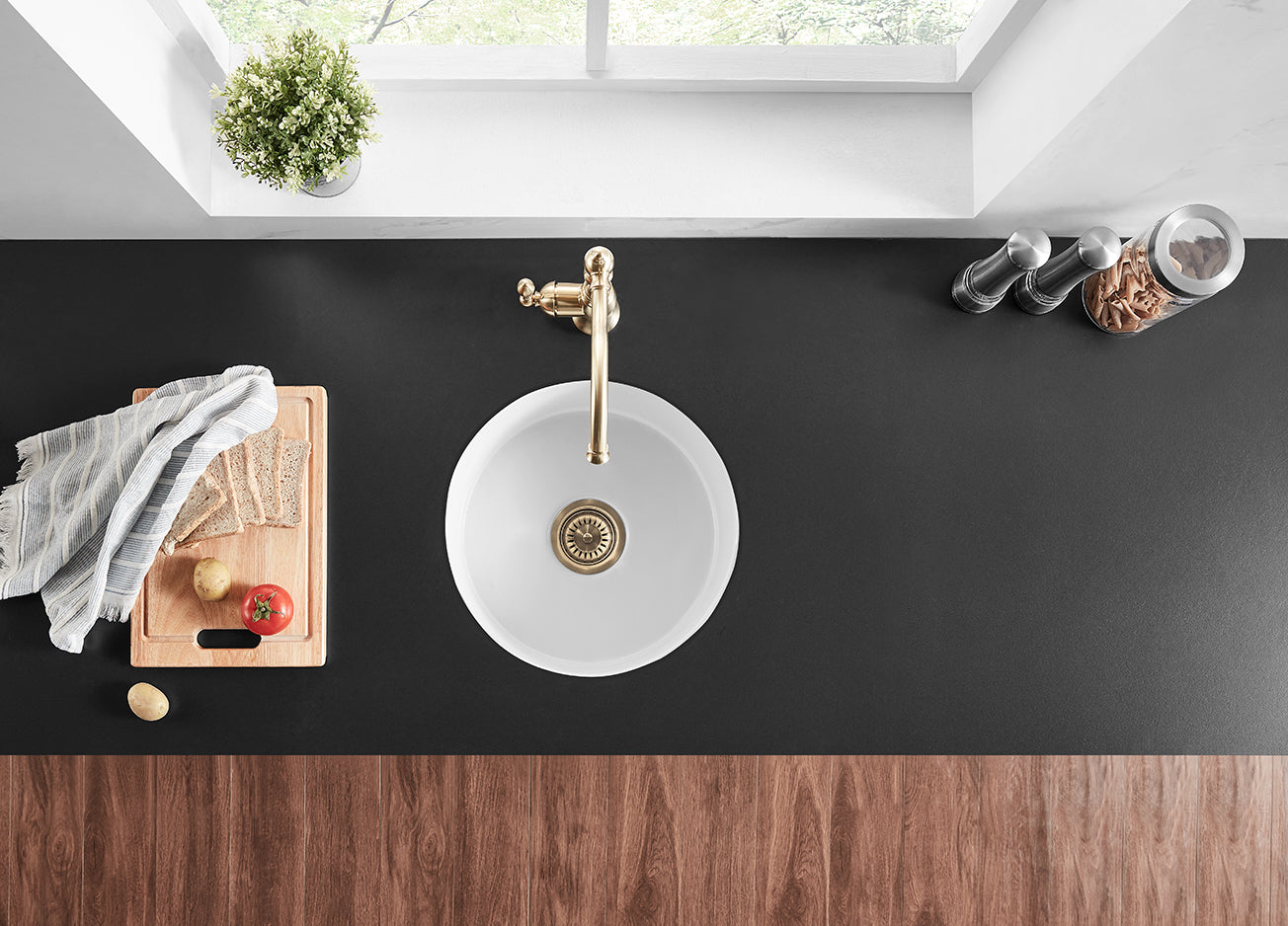 470*228mm Camden Fireclay round insert/undermound Sink FCSR470GW/MB