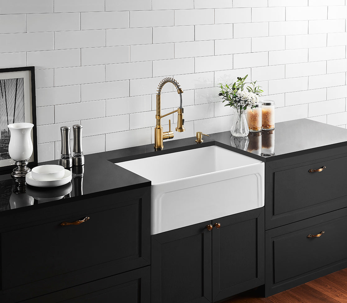 Kensington Fireclay Farmhouse Sink 758*453*254mm (LH-KS04-758GW/MB)