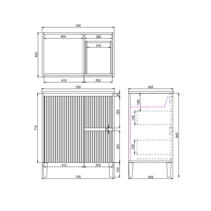 Brighton Floor Vanity 750*460*860mm Matte White