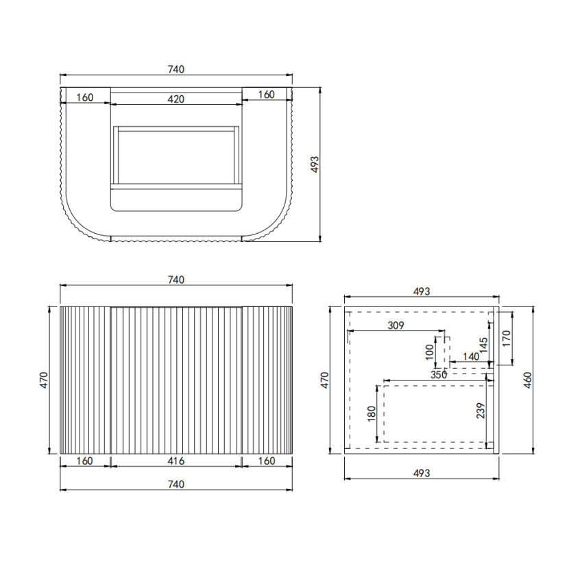 Arcadia Standard Wall-Mounted Vanity 740*493*470mm Matte Black