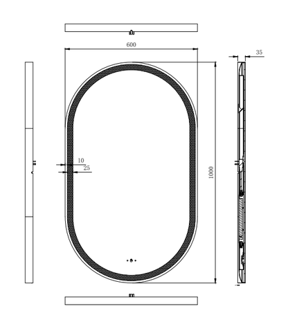 Ovian Iron Framed LED Mirror Electroplated 600*1000mm LFMOV60100-MB/BG/BN/GN