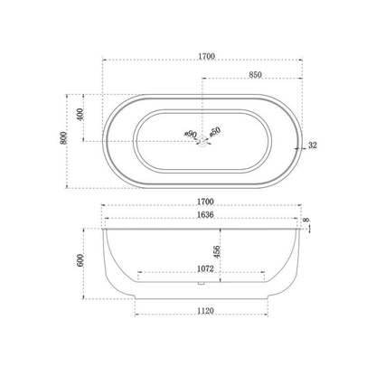 Verrano Classic Oval Freestanding Bathtub 1700*800*600mm