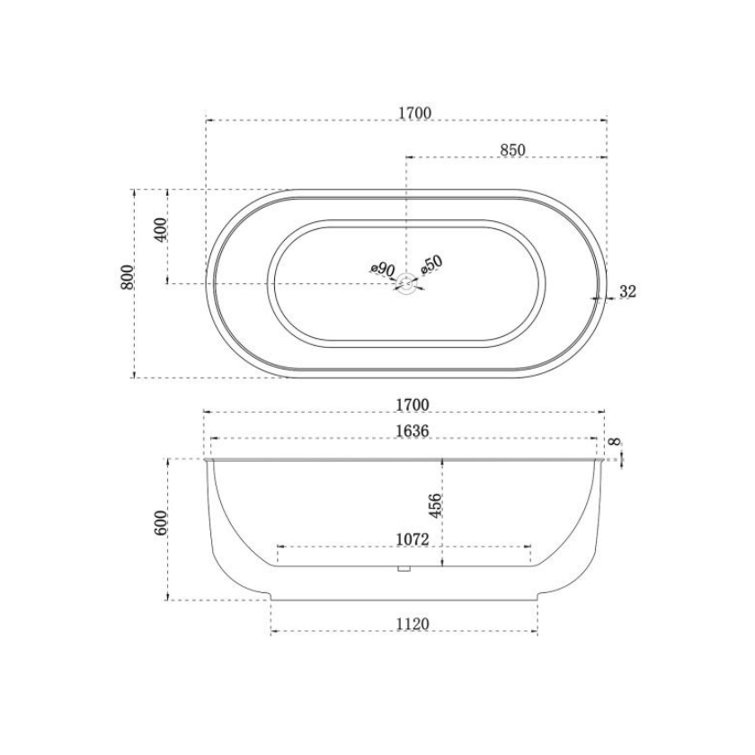 Verrano Classic Oval Freestanding Bathtub 1700*800*600mm