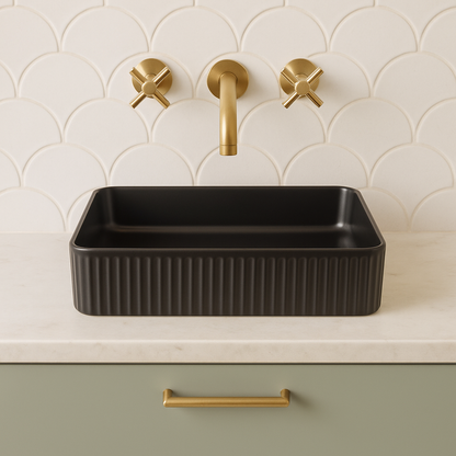 VITO Athena Fluted Square Premium Ceramic Above-Counter Basin 415*415*120mm
