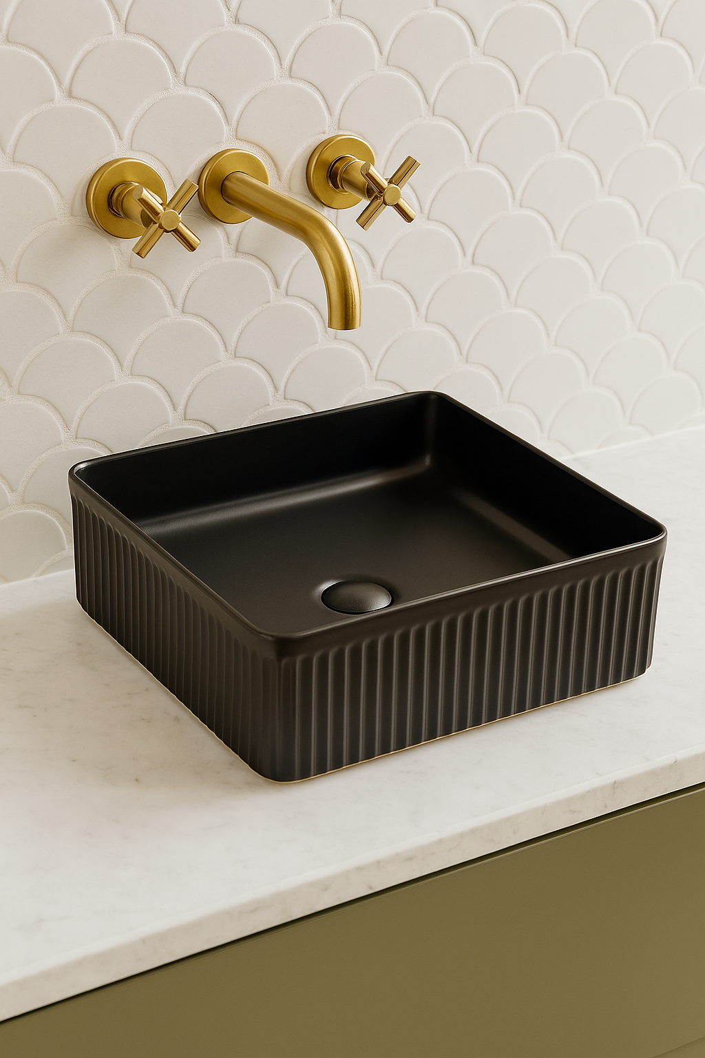 VITO Athena Fluted Square Premium Ceramic Above-Counter Basin 415*415*120mm