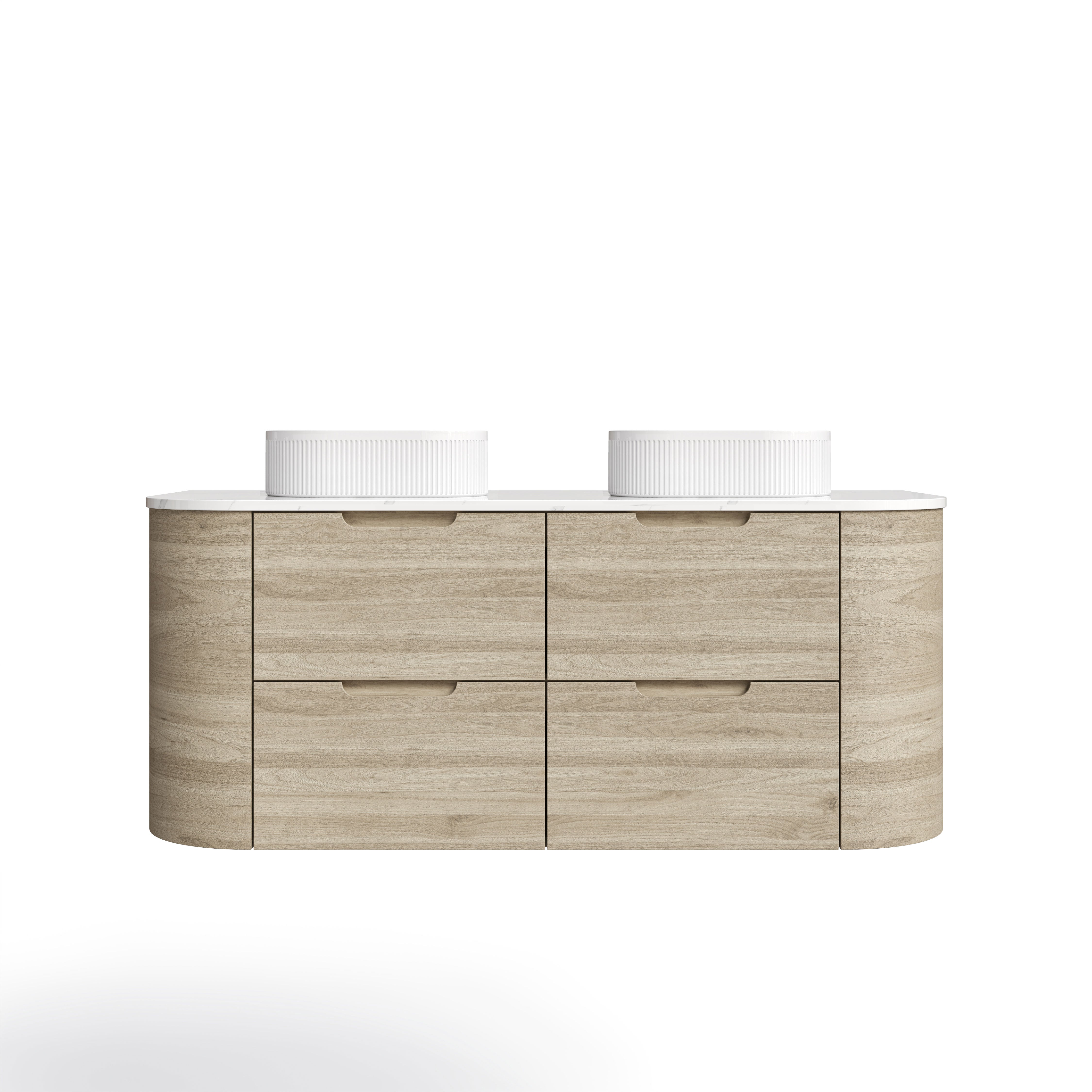 VITO CALVO Fluted  Wall-Hung Curved Cabinet with Soft Closing Drawers 1200/1500mm CAL1200W/1220/1500/1550-CO