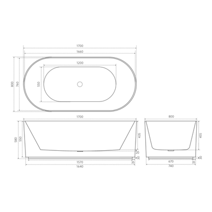 Rhonda Groove Freestanding Bathtub 1700*850*580mm