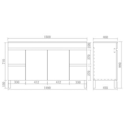 Wren Leg Vanity Cabinet (PVC Material) 600/750/900/1200/1500mm