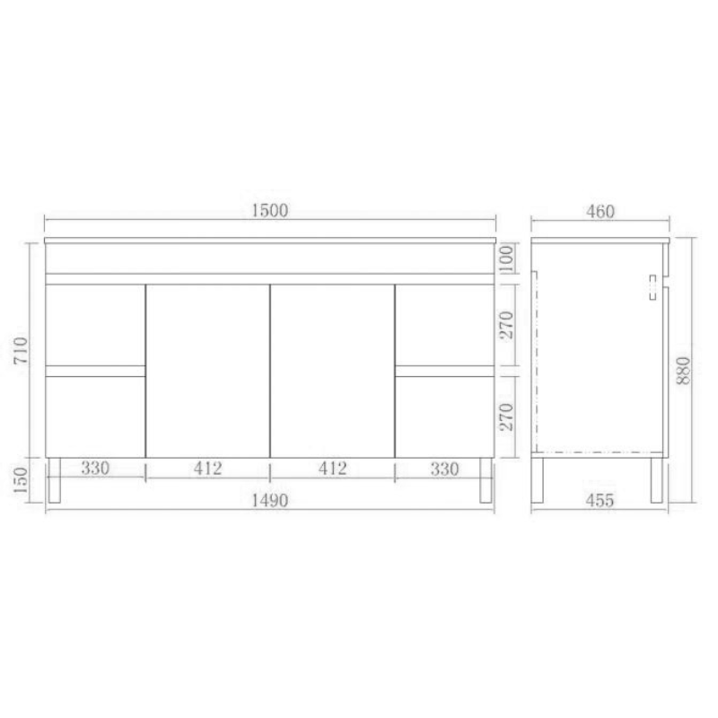 Wren Leg Vanity Cabinet (PVC Material) 600/750/900/1200/1500mm