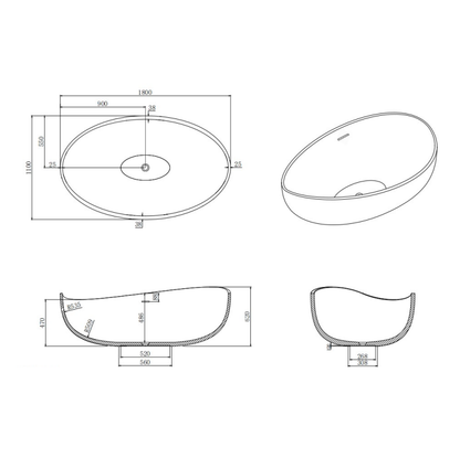 Flux Solid Surface Soaking Tub 1800*1100*620mm