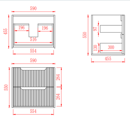 Brooklyn Fluted Wall Hung Vanity 590*455*550mm