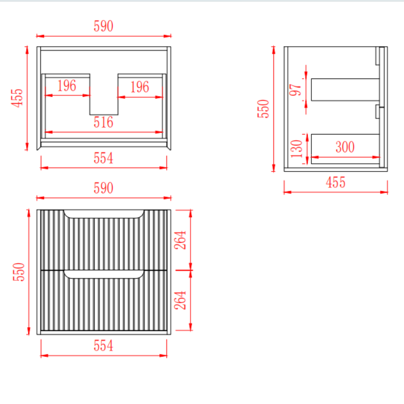 Brooklyn Fluted Wall Hung Vanity 590*455*550mm
