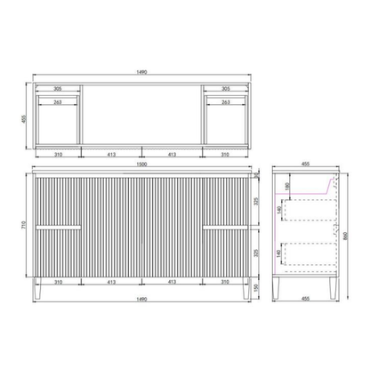 Brighton Floor Vanity 1500*460*880mm Matte White