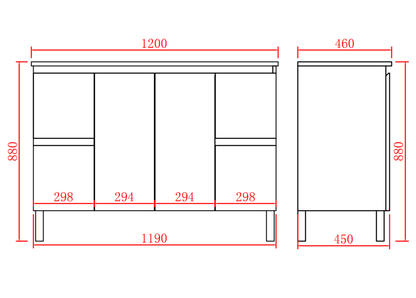 Bathroom Freestanding Vanity with Legs 1200*460*880mm(Single Bow)