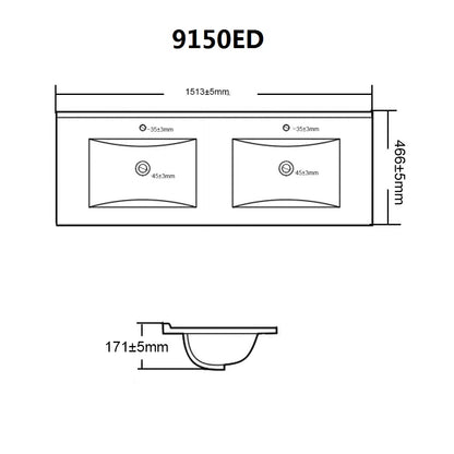 Vanity Ceramic Top with Undermount Basin 610-1510mm