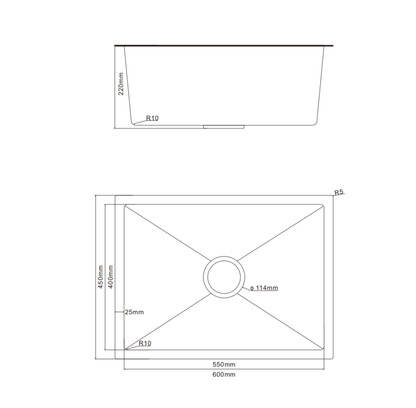 Seamless Metal Kitchen Basin 600*450*220mm