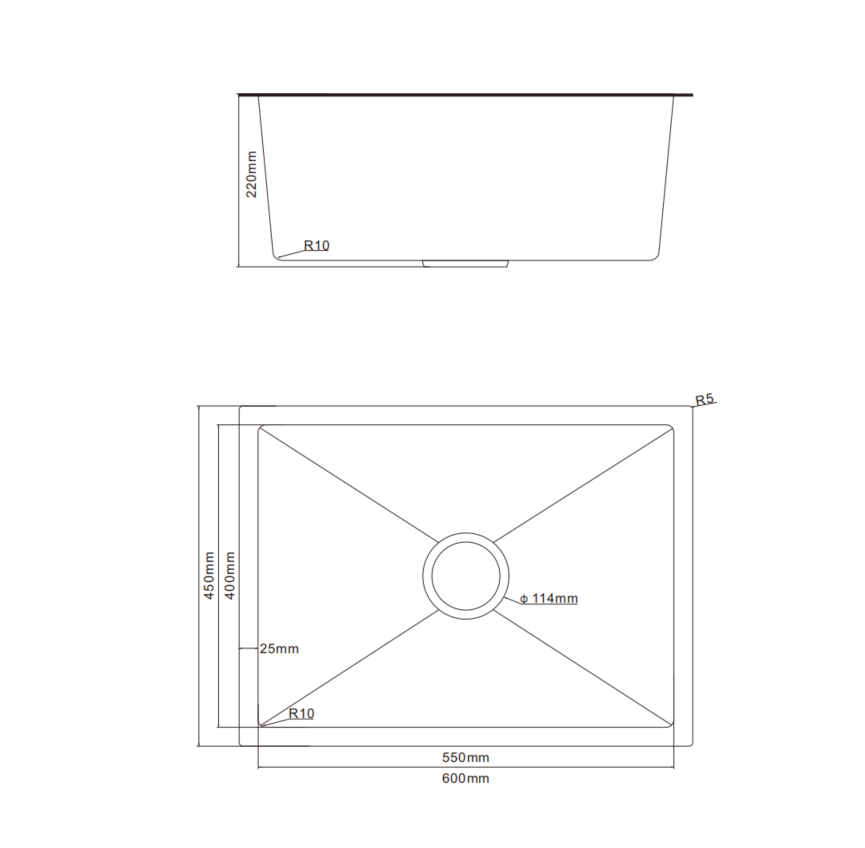 Seamless Metal Kitchen Basin 600*450*220mm