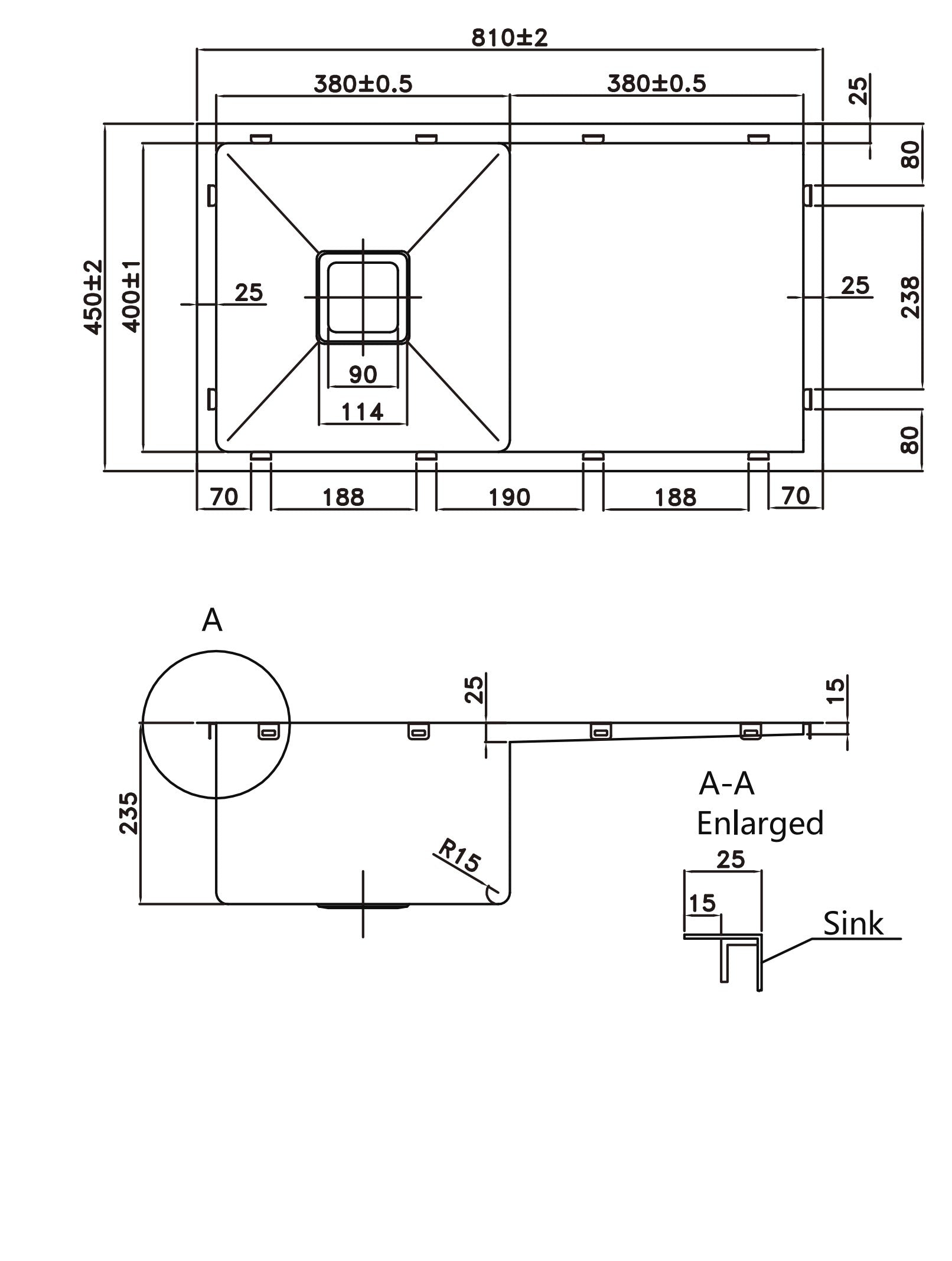 810*450*220mm Stainless Steel 304 Top/Undermount PKSS-810DS