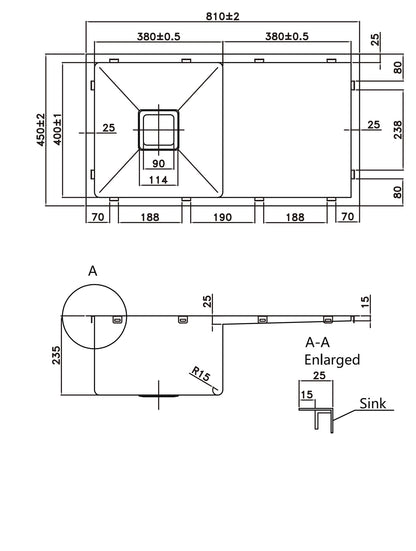 810*450*220mm Stainless Steel 304 Top/Undermount PKSS-810DS