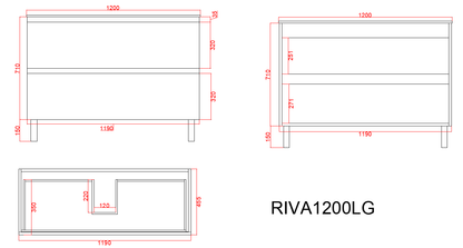 Vita Flux PVC Cabinet with U shape soft closing drawers with Leg 1200-1500mm