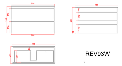 CETO Revive Wall Hung PVC Cabinet with U shape soft closing drawers 600/750/900/1200SD/1500SD