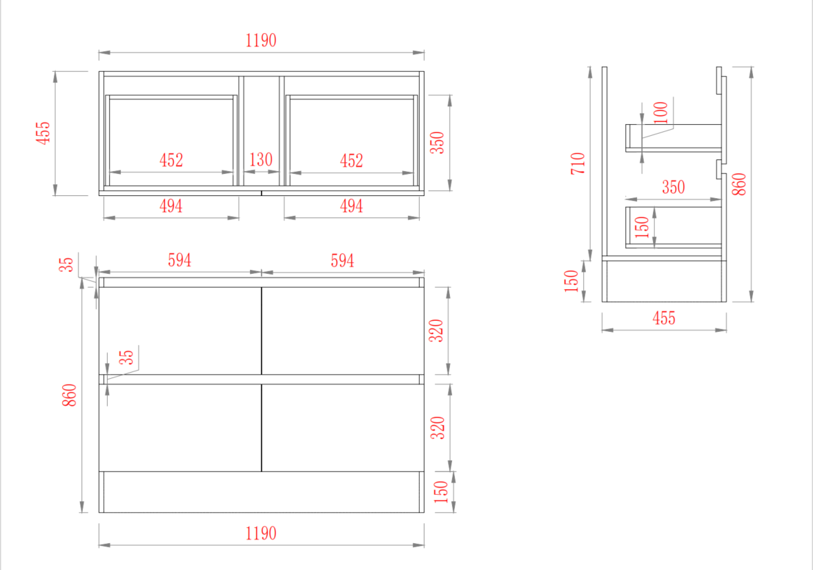 Leg Vanity Cabinet (PVC Material) 590-1500mm (Luxern)