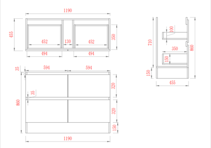 Leg Vanity Cabinet (PVC Material) 590-1500mm (Luxern)
