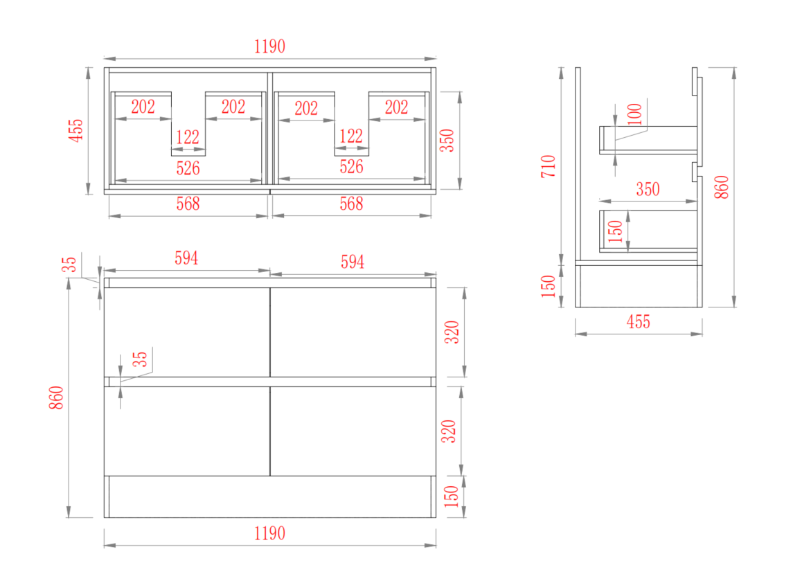Leg Vanity Cabinet (PVC Material) 590-1500mm (Luxern)