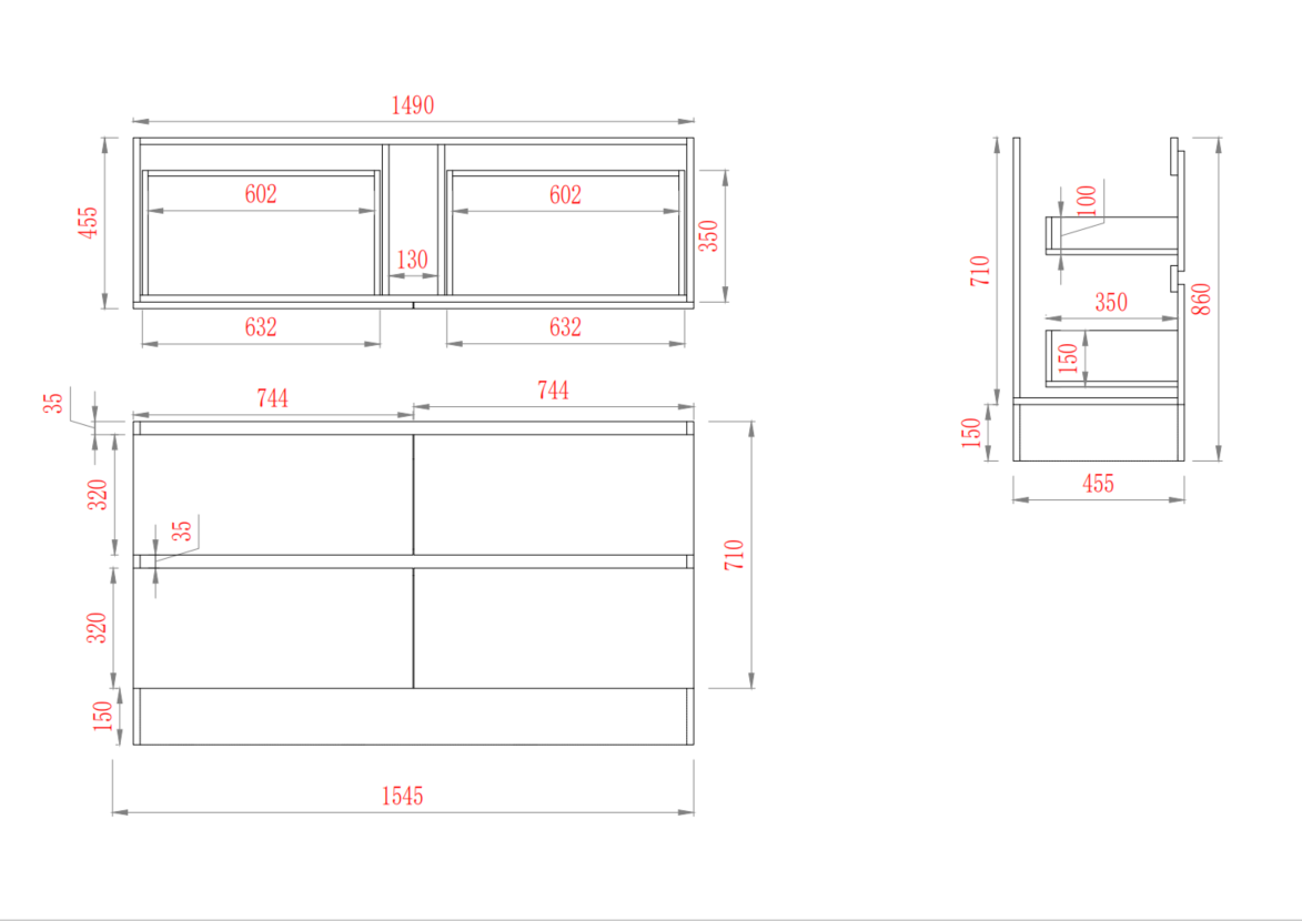 Leg Vanity Cabinet (PVC Material) 590-1500mm (Luxern)