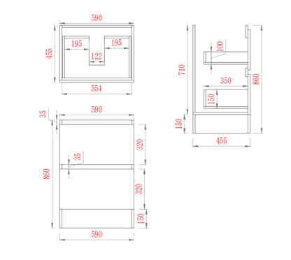 Leg Vanity Cabinet (PVC Material) 590-1500mm (Luxern)