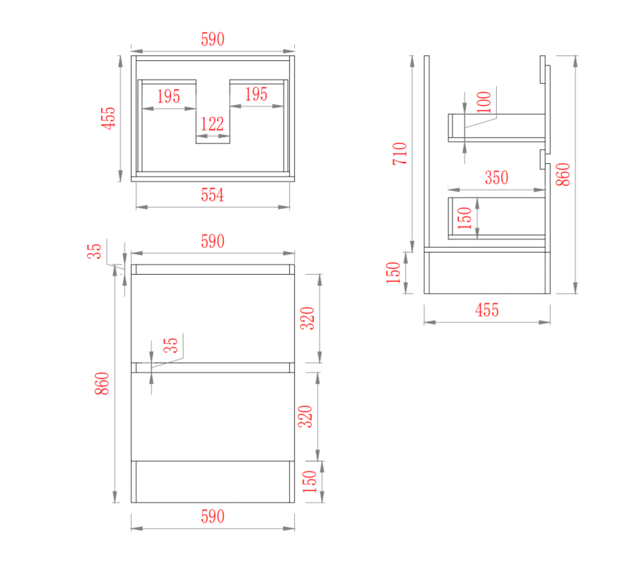 Leg Vanity Cabinet (PVC Material) 590-1500mm (Luxern)