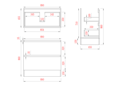 Leg Vanity Cabinet (PVC Material) 590-1500mm (Luxern)