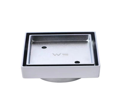 Brushed Chrome Square Tile Insert Floor Drain 75mm/90mm