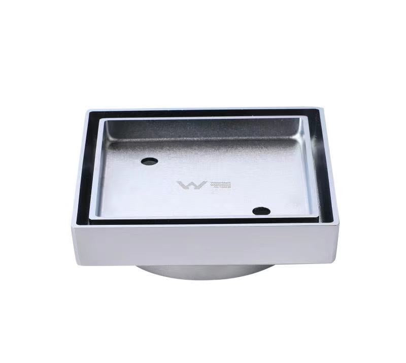 Brushed Chrome Square Tile Insert Floor Drain 75mm/90mm
